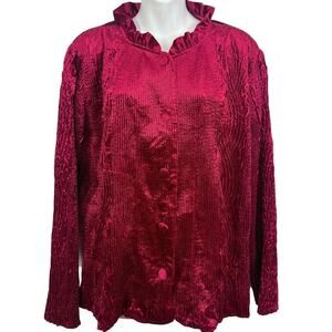 Chicos Red Velvet Long Sleeve Crushed Textured Jacket Special Occasion sz XL 3